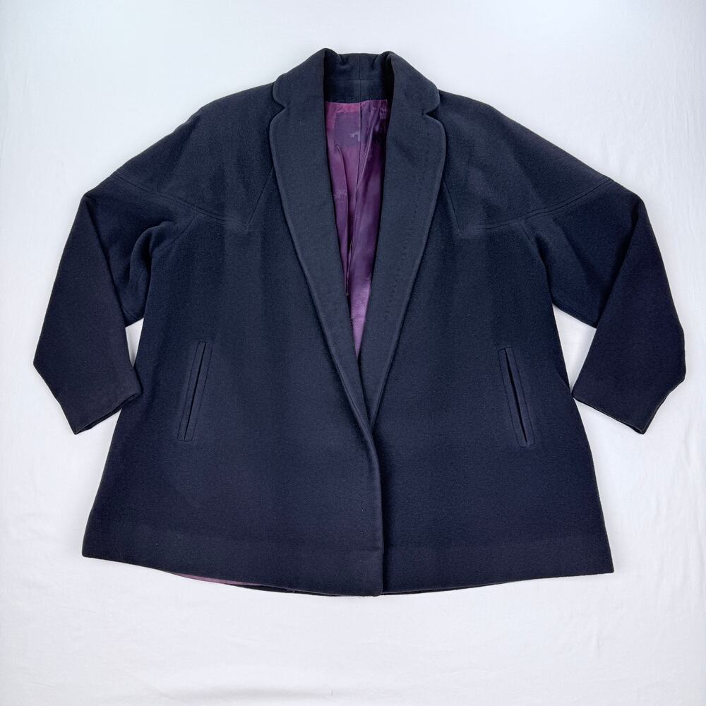 Vintage 100% Cashmere Coat Navy Einiger Purple Lining Luxury Retro 1960s